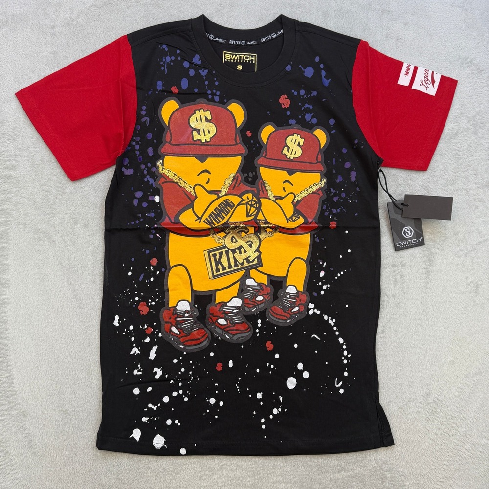 Switch Remarkable T Shirt Mens Small Black Red Winnie Bear Hip Hop Streetwear